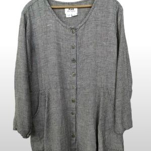 Vintage Flax by Jeanne Engelhart 3/4 Sleeve Tunic Button pDown Lagenlook.S/M